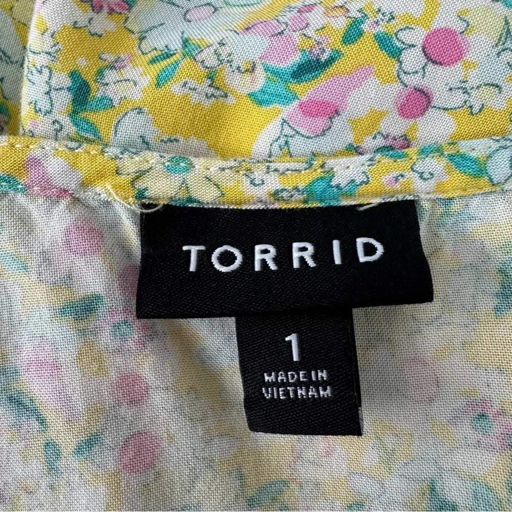 Torrid Yellow Floral Dress Womens 1 1X 14-16 Mini Challis Tiered Sleeveless Tank - Picture 2 of 14